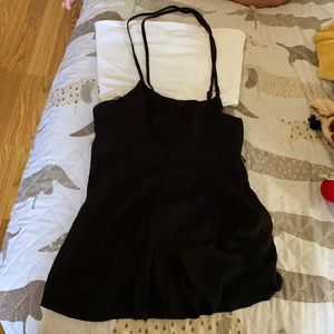 2 piece outfit black romper with white crop top